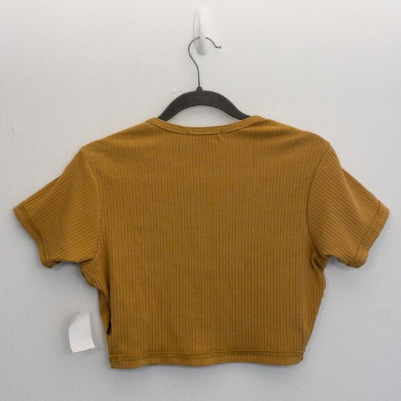 NWT Vans Mustard Ribbed Crop Top Size S Short Sleeve Stretch Casual Tee - Picture 2 of 3